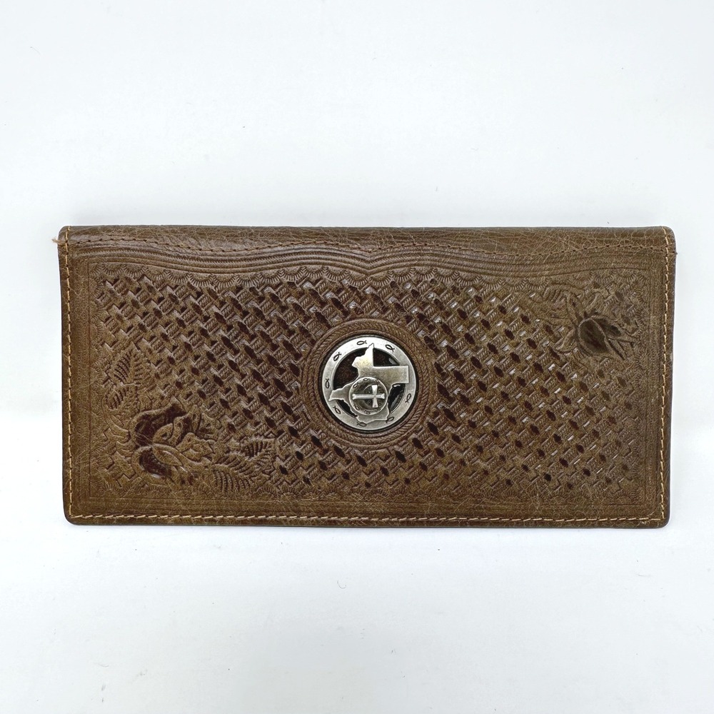 Montana West Texas Western Rodeo Style Basketweave Tooled‎ Leather Wallet